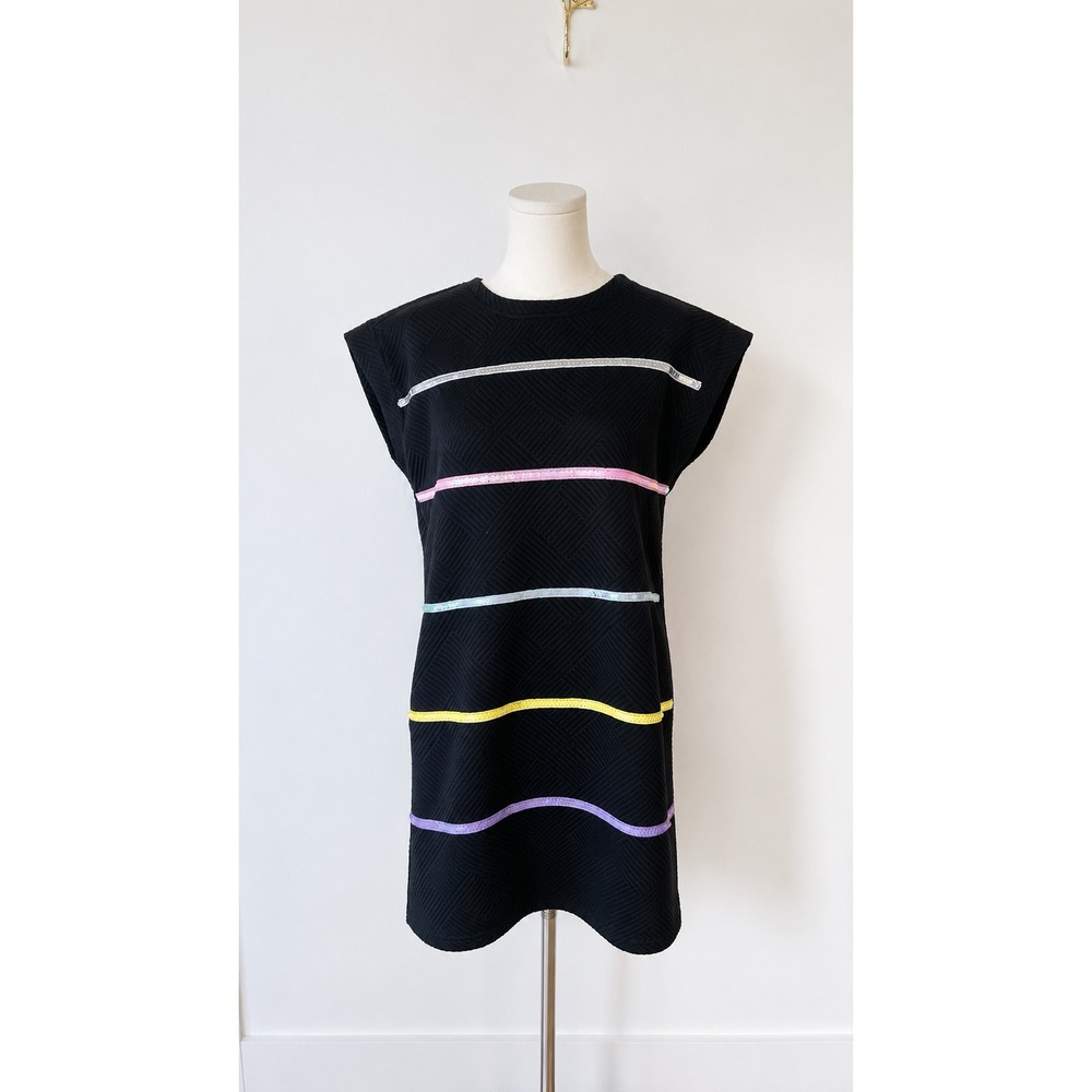 Entro Sequin Stripe Tunic Dress S Textured Knit Pockets Preppy Indie Sleaze